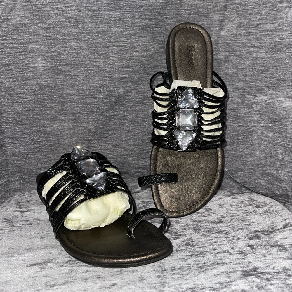 Bass Dazzle SZ 7 M Strappy Black Sandal EUC